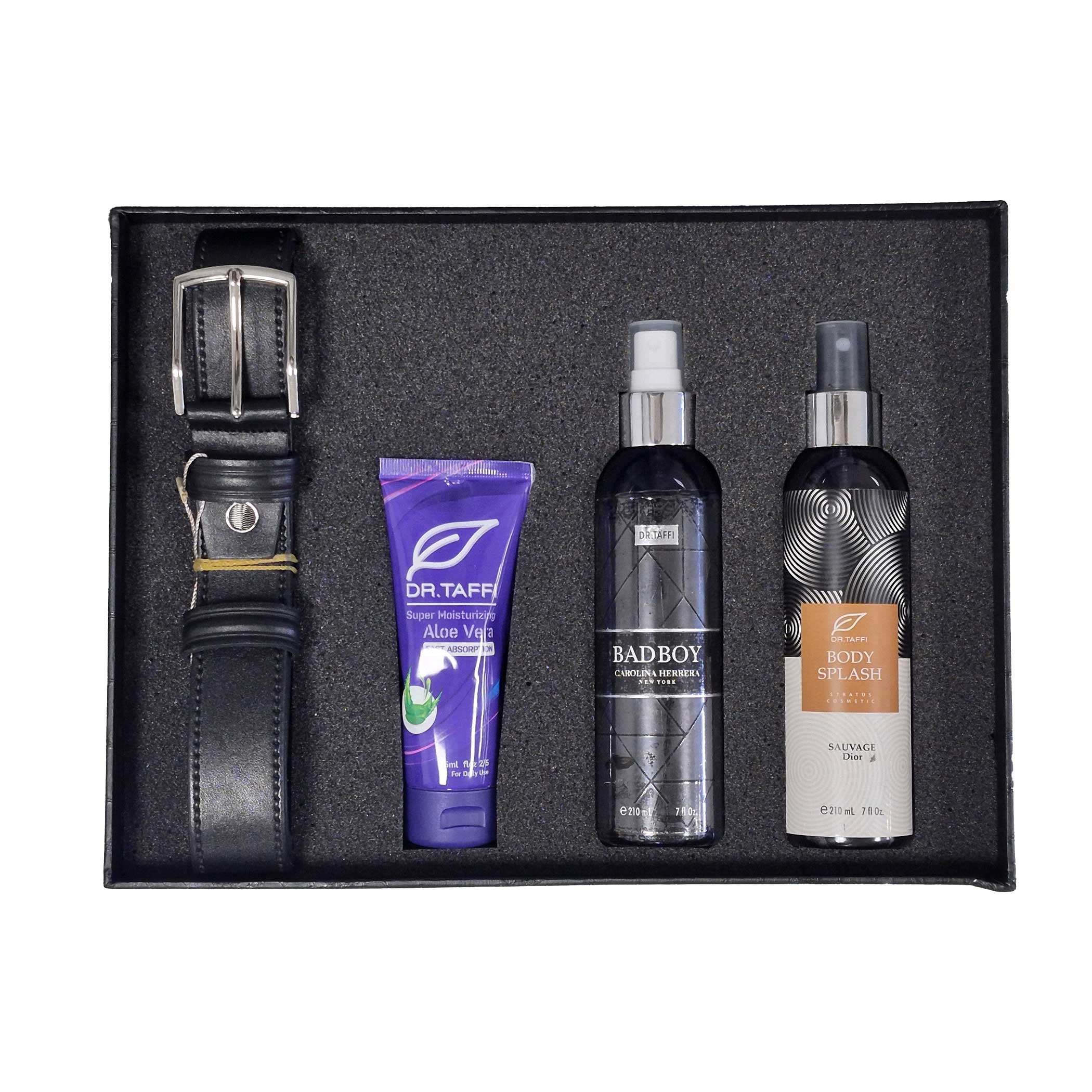 Lux-men-gift پک هدیه مردانه لوکس 4 عددی دکتر تافی شامل بادی اسپلش و کرم آبرسان همراه با کمربند چرم از برند کروکو - Image 1